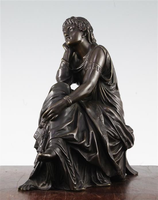 Pierre-Alexandre Schoenewerk (French, 1820-1885). A patinated bronze model of a seated classical female, 9in.